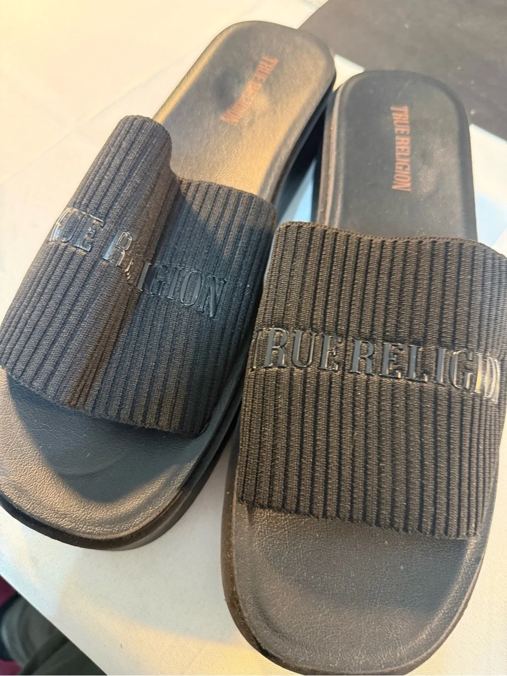 True Religion Jann Black Platform Slide Sandals - Women's Size 11 & 11” Long Guc